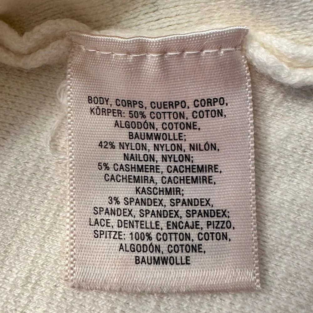 Anthropologie Ivory Cashmere Blend Funnel Neck Sweater w/ Lace Shoulders | M - Picture 5 of 7